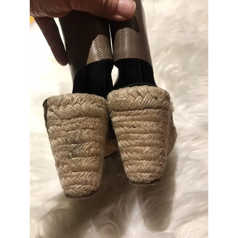 Celine Paris Taupe Zip-Up Espadrille Wedges Women’s sz 37 US 7